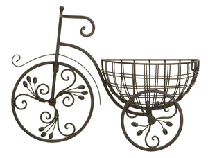 METAL WALL PLANTER OLD STYLE BICYCLE FLORAL