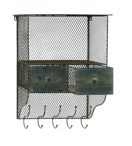 Metal  wall organizer with column and hooks