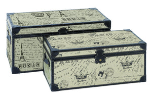 WOOD BURLAP TRUNK S/2 SET OF TWO EASY TO PLACE ANYWHERE TRUNKS