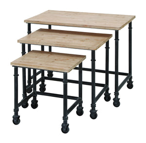 Metal Wood Nest Table Set/3 30", 23", 16"W Accent Collection