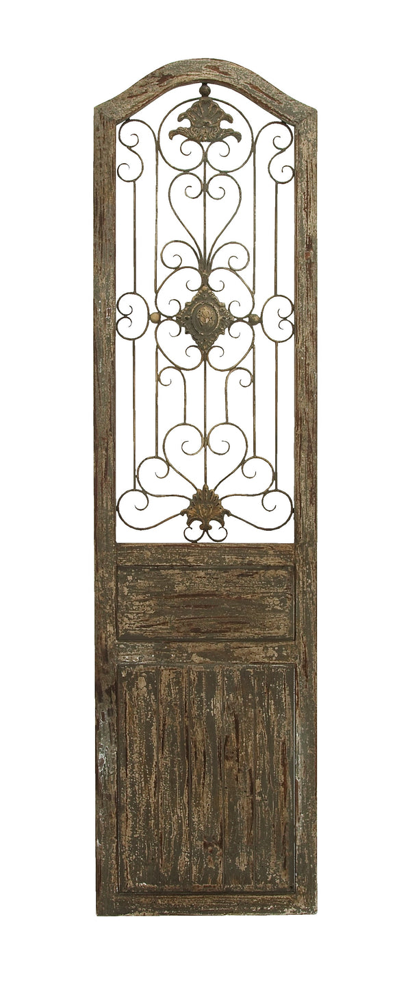 Garden Style Wooden Door With Scrolling Ironwork