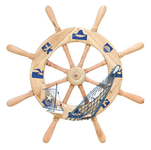 Seaside Nautical Ship Helm décor With Fishing Net