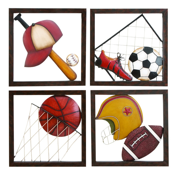 METAL BASEBALL DECOR SET OF 4 ASSORTED PASSION FOR BASEBALL