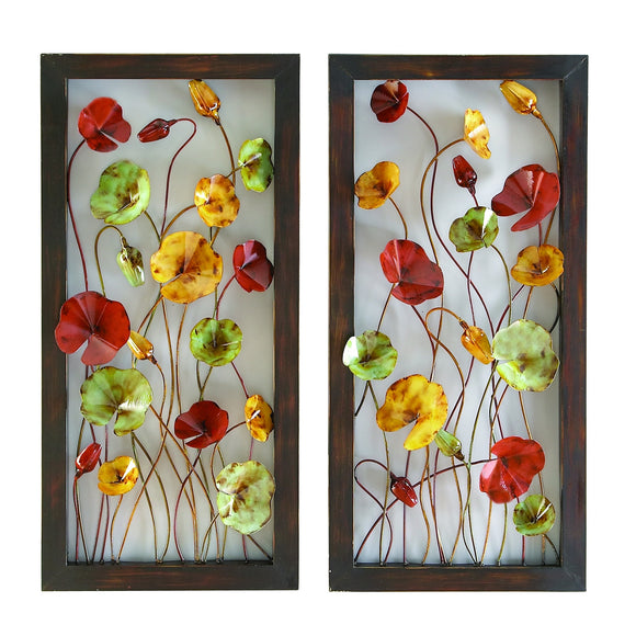 METAL WALL PLAQUE 2 ASST SET OF TWO PLAQUES MULTI COLOR