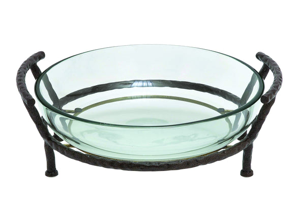 Glass bowl with metal stand