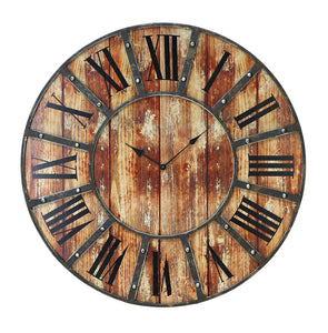 Round Metal Wood Clock 24"D