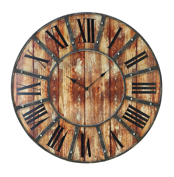 Round Metal Wood Clock 24