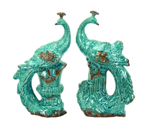 Ceramic Peacock in Beautiful Aqua Blue Color - Set of 2