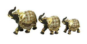 Polystone Elephant with Intricate Detailing - Set of 3