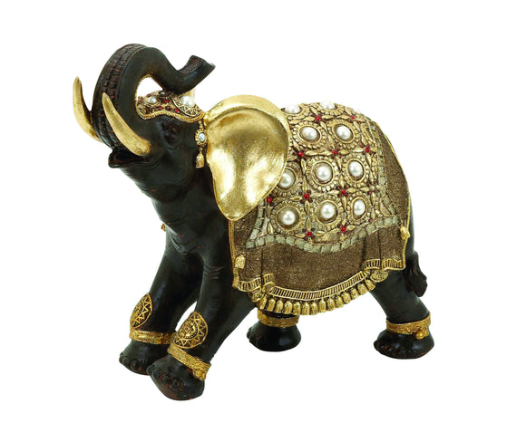 Indian Style Polystone Decorative Elephant with Gold Accents