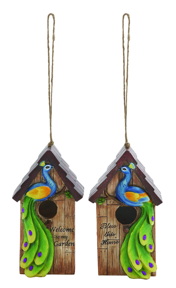 Polystone Peacock Birdhouse with Vibrant Blend of Color