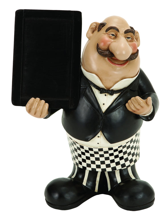 POLYSTONE WAITER W/CHALKBOARD COME TO DINE