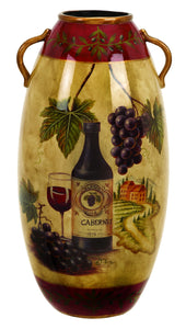 CERAMIC VASE WITH WINE BOTTLE AND GRAPES