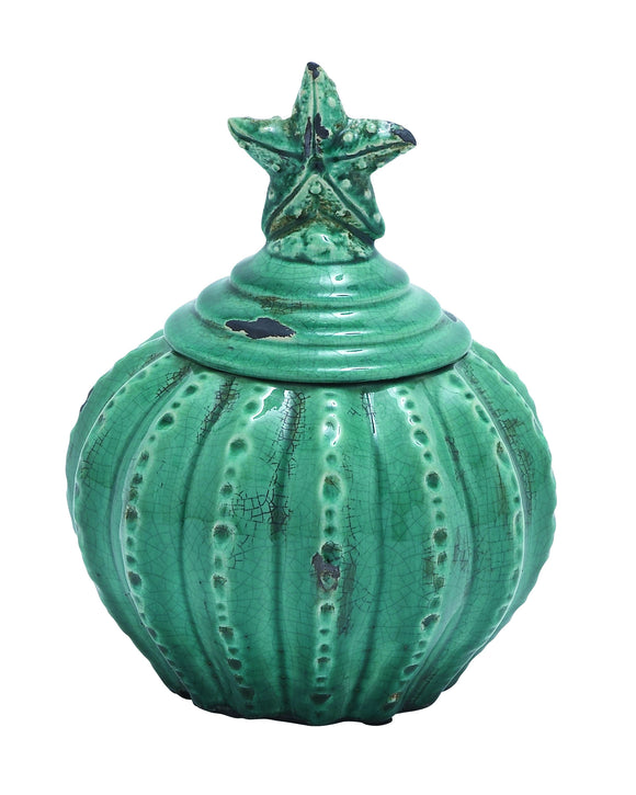 Ceramic Jar with Star Shaped Design and Glossy Finish