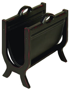 WOOD LEATHER MAGAZINE HOLDER WITH LEATHER COVER