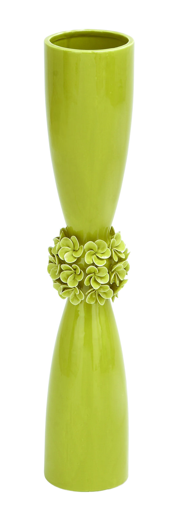 authentic Hourglass Shaped Ceramic Light Green Vase