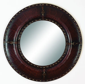 Leather Mirror with Leather Finish and Brass Metallic Rivets