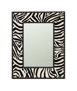 VARNISHED WOOD LEATHER MIRROR 24 INCHES WIDE