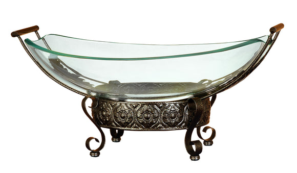 GLASS BOWL METAL STAND WITH ROUND METALLIC STRUCTURE