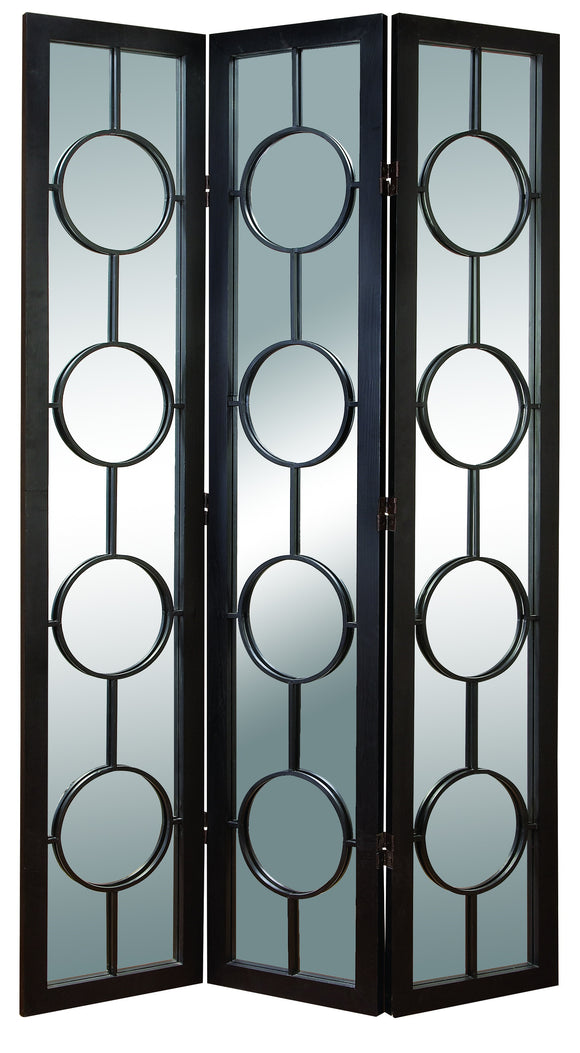 WOOD METAL GLASS 3 PANEL SCREEN A DECORATIVE PRIVACY SCREEN