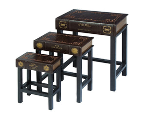 Wood Leather Book Table Set/3 24", 19", 15"H Accent Collection