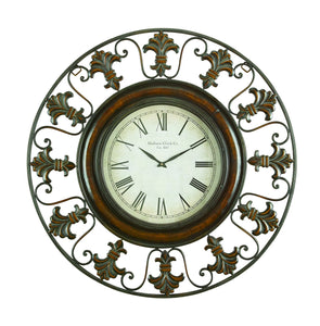 METAL WALL CLOCK WITH ROUND FLOWER THEMED BORDER