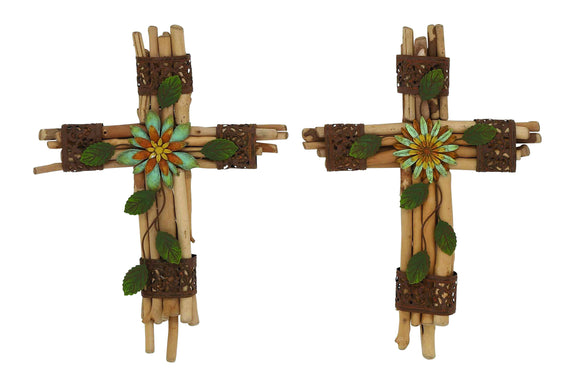 Floral Patterned Divine Wood Metal Cross 2 Assorted