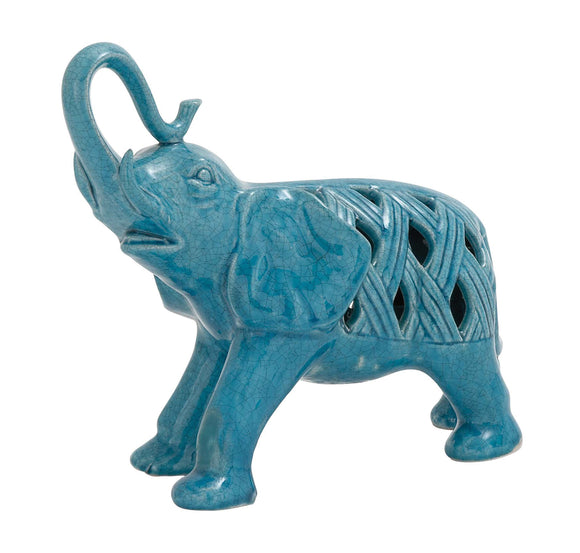 Blue Polished Glossy Ceramic Elephant