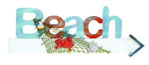 Wood Beach Sign in Marine Theme with Net and Marine Life