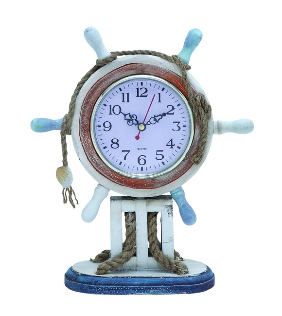 Wood Clock in Nautical Theme with Sailor Wheel Frame