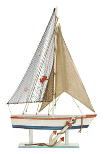 Beautiful Wood Sailing Boat with Realistic Anchor on the Hull