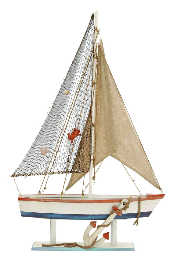 Beautiful Wood Sailing Boat with Realistic Anchor on the Hull