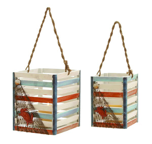 Beautiful Designed Box Shaped Wood Hanging Lantern - Set of 2