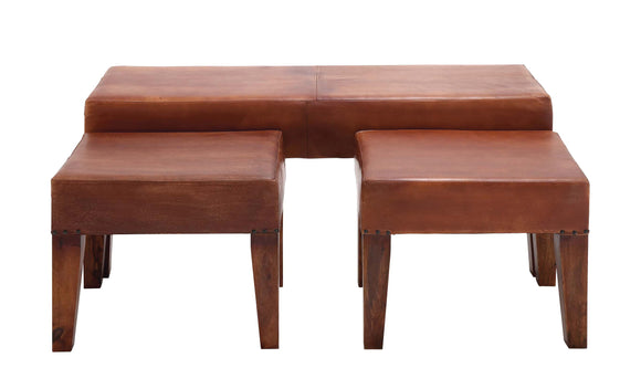 The Heartthrob Set of 3 Wood Leather Bench