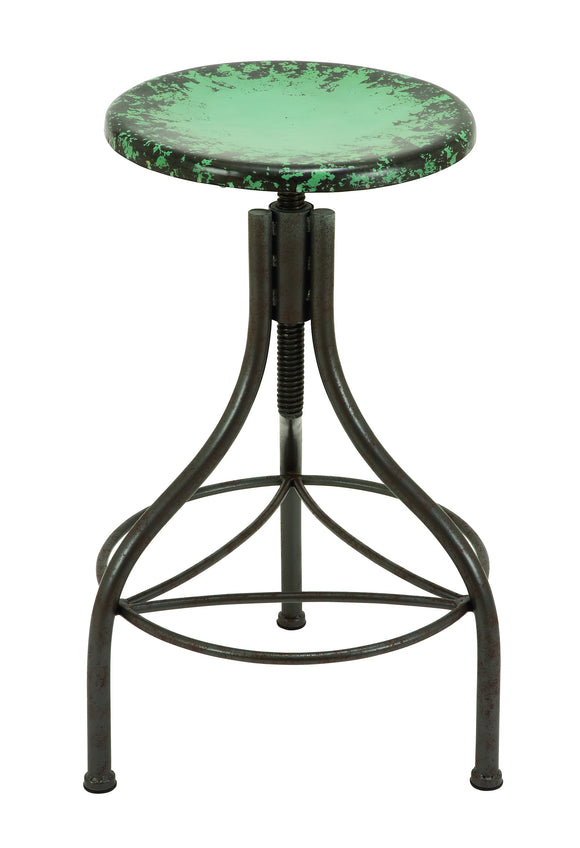 METAL BAR STOOL IN BROWN SHADE WITH SPLASH OF GREEN OVER THE SEAT