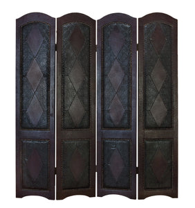 WOOD LEATHER 4 PANEL SCREEN BRINGS COMPLETENESS TO DECOR