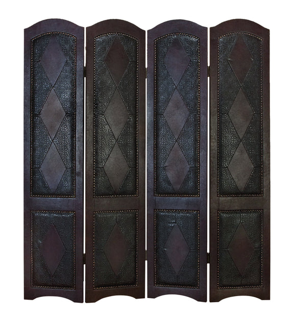 WOOD LEATHER 4 PANEL SCREEN BRINGS COMPLETENESS TO DECOR