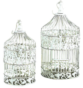 METAL BIRD CAGE S/2 SHABBY CHIC WHITE