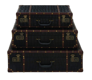 Set of three wooden leather encased suitcases