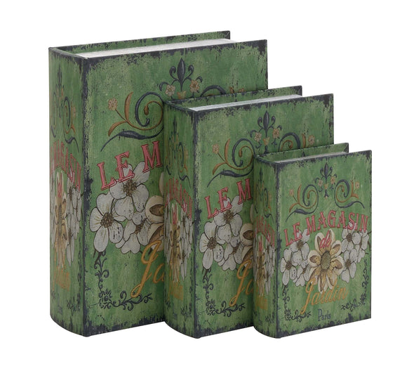 The Rustic Green Set Of 3 Wood Canvas Book Box