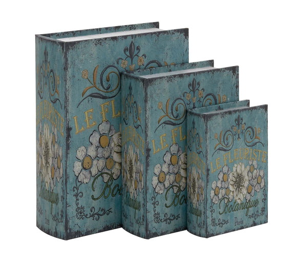 The Rustic Blue Set of 3 Wood Canvas Book Box