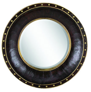 WOOD LEATHER MIRROR RND REFRESHING HOME DECOR