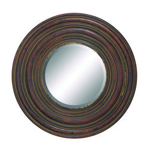 Wood Wall Circular Shaped Mirror with Weathered Finish