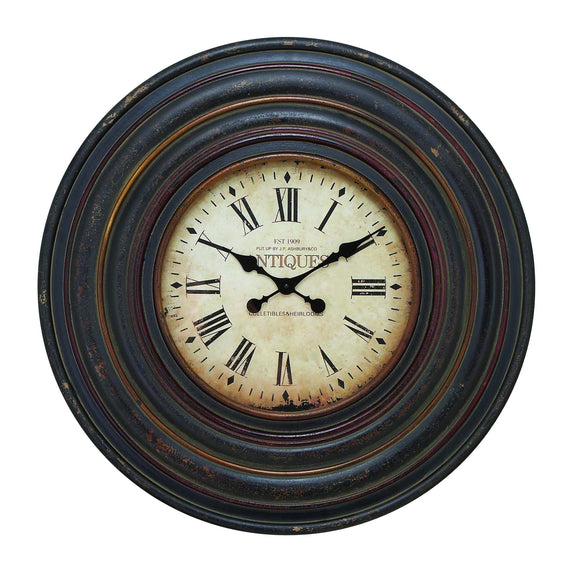 Wall Clock in Vintage inspired Pattern and Dark Brown Finish