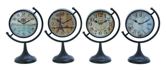 Metal Desk Clock Assorted with Fine Design (Set of 4)