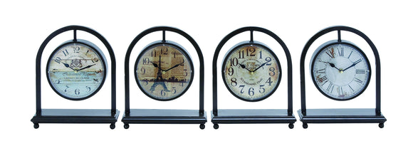 Metal Desk Clock Assorted in French Style (Set of 4)