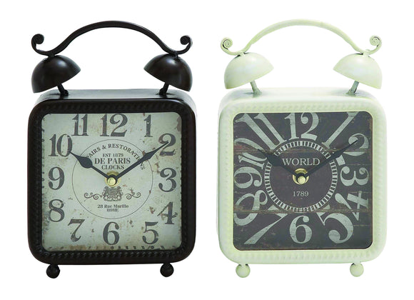 Assorted Set of Two Black and White Metal Desk Clocks