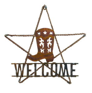 Welcome Sign in Striking Antique Shades with Boot Design