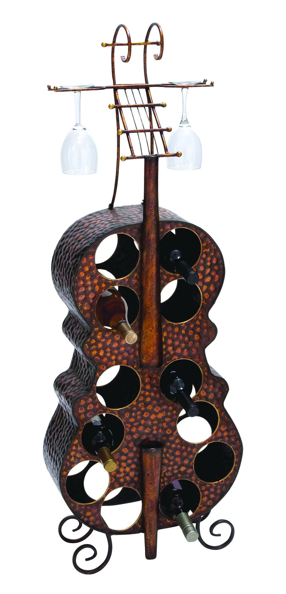 Antique Finish Metal Wine Holder with Flowery & Leafy Design