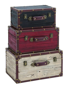 Useful and Spacious Wooden Trunk in Multicolor (Set of 3)